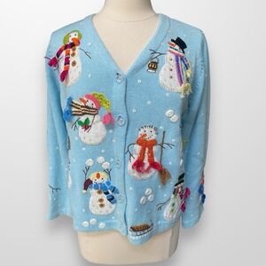 Design Options by Philip & Jane Gordon S Snowman Winter Cardigan Sweater Vtg